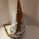 Brooks Brothers  Pastel Floral Print Canvas Crossbody Leather Trim Tote Handbag Photo 4