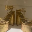 EGO  rustic cork like gold platform straps wrap around ankle sandal shoes Photo 5