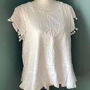 cupio  White Cotton Pompom Sleeve Top Size XL Photo 0