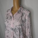 DKNY  Button Up Floral Blouse Dress Shirt Pink Long Sleeve Grey Tree Large Photo 2