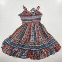 Angie  Womens Size Small Border Print Multi Tier Multi Color Lace Up Back Dress Photo 0