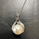 Necklace Faux Pearl With Clear Crystals Silver Tone White Photo 0