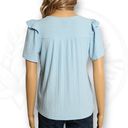 W5  Concepts Light Blue Ruffle Short Sleeve V Neck T-Shirt Top Ribbed Size M Photo 4