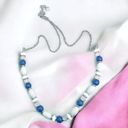 Talbots  Silver-Tone Beaded Necklace in Blue, White Photo 0