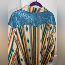 L&B NWT  Lucky & Blessed Southwestern Blue Sequined Long Sleeve Button Up Blouse Photo 5