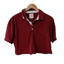 Billy Reid  Women's Red Cotton Cropped Quarter Button Polo Photo 5