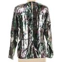 Oleg Cassini Metallic Floral Print Blouse Multicolor Keyhole Back Long Sleeve 8 Photo 1