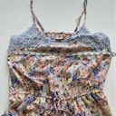 In Bloom by jonquil Pajama Romper Light Blue Lace Tie Floral Spaghetti Strap Med Photo 13