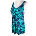 L.L.Bean  Soft Drape Tankini Top 12 Blue Green Floral Adjustable UPF 50+ Photo 12