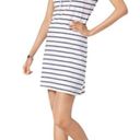 Tommy Hilfiger  short sleeved dress White w navy stripes Lace up neckline sz S Photo 0