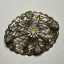 Daisy White  Flower Gold Tone Filigree Brooch Pin Photo 3