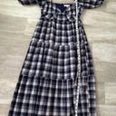 Moodie Navy Plaid Puff Sleeve Dress Size L Photo 6