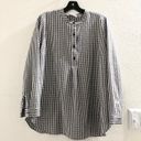 Joan Rivers Black white gingham button up down long sleeve oversize shirt blouse priest neckline cuffed sleeves Measurement in pics, excellent condition Photo 0