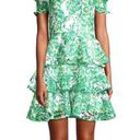 Lilly Pulitzer Green White Floral Off-The-Shoulder Tiered Ruffle Mini Dress Photo 10