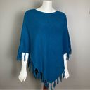 J.Jill  poncho fringe small-tall cotton blend spring fall cotton teal blue Photo 5