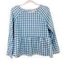 Anthropologie Mo:Vint New York by  Women’s Gingham Check Peplum Blue Top SZ Small Photo 0