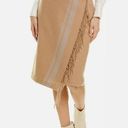 J. McLaughlin  Womens Ines Skirt 6 Wool Tan Pencil Wrap Fringe Lined Knee Modest Photo 0