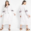 Lane Bryant  Embroidered White Cotton Long Sleeve Boho Midi Dress Size 16 Photo 1