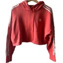 Adidas  salmon cropped hoodie with white long sleeve stripes, size small Photo 0