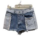 LF  Carmar Titania Spliced Frayed Denim Shorts High Waisted Blue Size 28 Photo 2