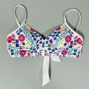 Kenneth Cole : Reaction White Blue Pink Floral Print Bandeau Bikini Swim Top Bathing Suit Designer Swimwear Size M 🌸 Photo 0