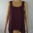 White House | Black Market  WHBM Woven Overlay Knit Tank Top Blouse Small Burgundy Photo 1