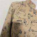 Christopher & Banks 2007 Tan Stretch Jacket Blazer Dog & People Sketch Drawing M Photo 2