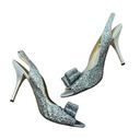 Kate Spade  Shoes Silver Glitter Bow Accent Slip On Peep Toe Slingback Pump Heels Photo 6