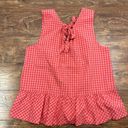 J.Crew  Red Pink Plaid Sleeveless Ruffle Hem Blouse Tie Back Tank Top Women L Photo 4