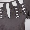 BCBGMAXAZRIA  Brownish Gray Short Sleeve Top Bejeweled Cutouts XS Photo 4