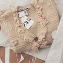 ZARA  NWOT Ruffled Floral Gem Button Down Knit Cardigan Sweater in Ivory Cream Photo 3