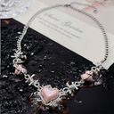 Creative Pink Love Heart Silver Plated Chain Necklace Punk Y2K Style‎ Neck Photo 1