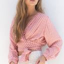 Shopbop Resurrection pink polka dot tie front wrap billowy sleeves plunge blouse Photo 3