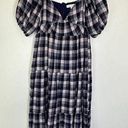 Moodie Navy Plaid Puff Sleeve Dress Size L Photo 0