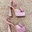 EGO Dolls Kill  Barbie Pink Taste Diamante Bow Square Platform Lace Up Sandals Photo 6