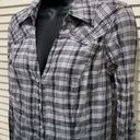 Guess  Gray/Black Plaid Long Sleeve Pearl Snap Shirt Studs Size M Rhinestones Raw Photo 1