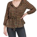 Mango 1644 MNG  Tartan Plaid Blouse Size Small Photo 0