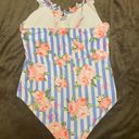 Betsey Johnson  Ruffled Blue Striped One Piece Swimsuit size XL Photo 6