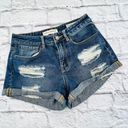 Bullhead Denim Co Bullhead Shorts Womans 24 Blue Distressed Denim High Rise Cuffed Hem Photo 0