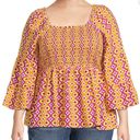 Terra & Sky  Bell Sleeve Smock Top in Retro Geometric Berry Fun Print Sz 3X NWT Photo 0