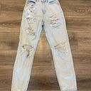 American Eagle Size 4 Long Lightwash Distressed High Waisted Jeans Photo 0