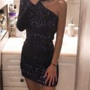 Navy Blue One Shoulder Choker Bodycon Dress Photo 0