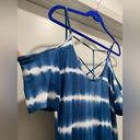 Caution to the Wind  Blue & White Tie Dye Off-the-Shoulder Fitted Maxi Dress - M Photo 10