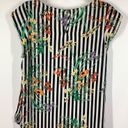 Sweet Rain  Women's Floral Striped Keyhole Back Pleated Blouse Multicolor Small Photo 5