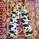 SheIn Black & Yellow Cow Print High Waist Wide Leg Jeans Size XS Streetwear Rave Photo 8