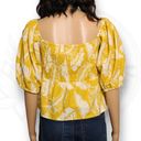 Sim & Sam  Puff Sleeve Leaf Print Square Neck Top Blouse Yellow & White Sz XL Photo 3