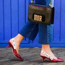 Dior  J'Adior Red Patent Leather Pointed Toe Logo Bow Slingback Pumps Size 36.5 Photo 2