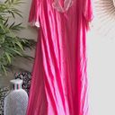 Vintage Flowy lightweight lace pink short sleeve button up robe. Size L Photo 3