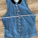 Vintage 90s button front blue denim vest with black velour collar small Photo 5