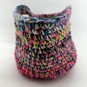 Handmade Knit Crochet Basket Handbag Yarn Colorful Tribal Classic Multicolor Photo 3